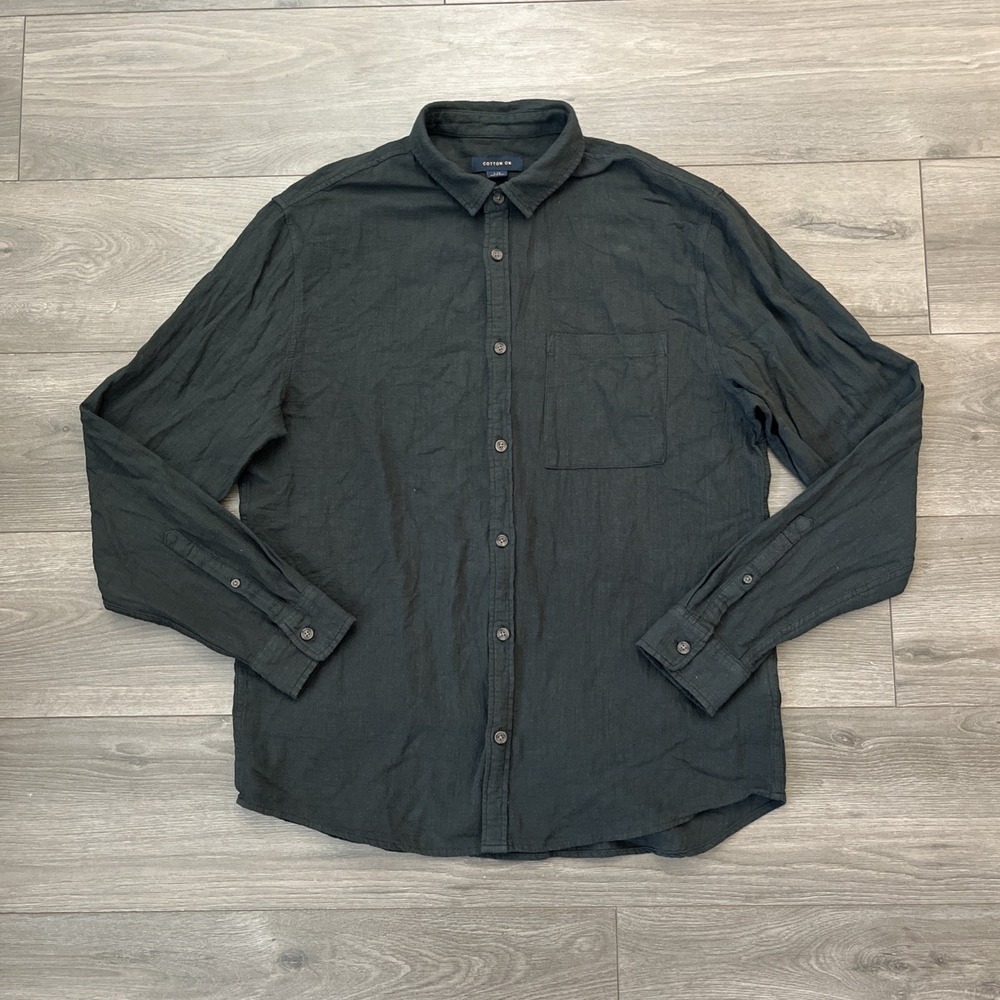 Cotton-On Mens L Long Sleeve Button Up Shirt Black